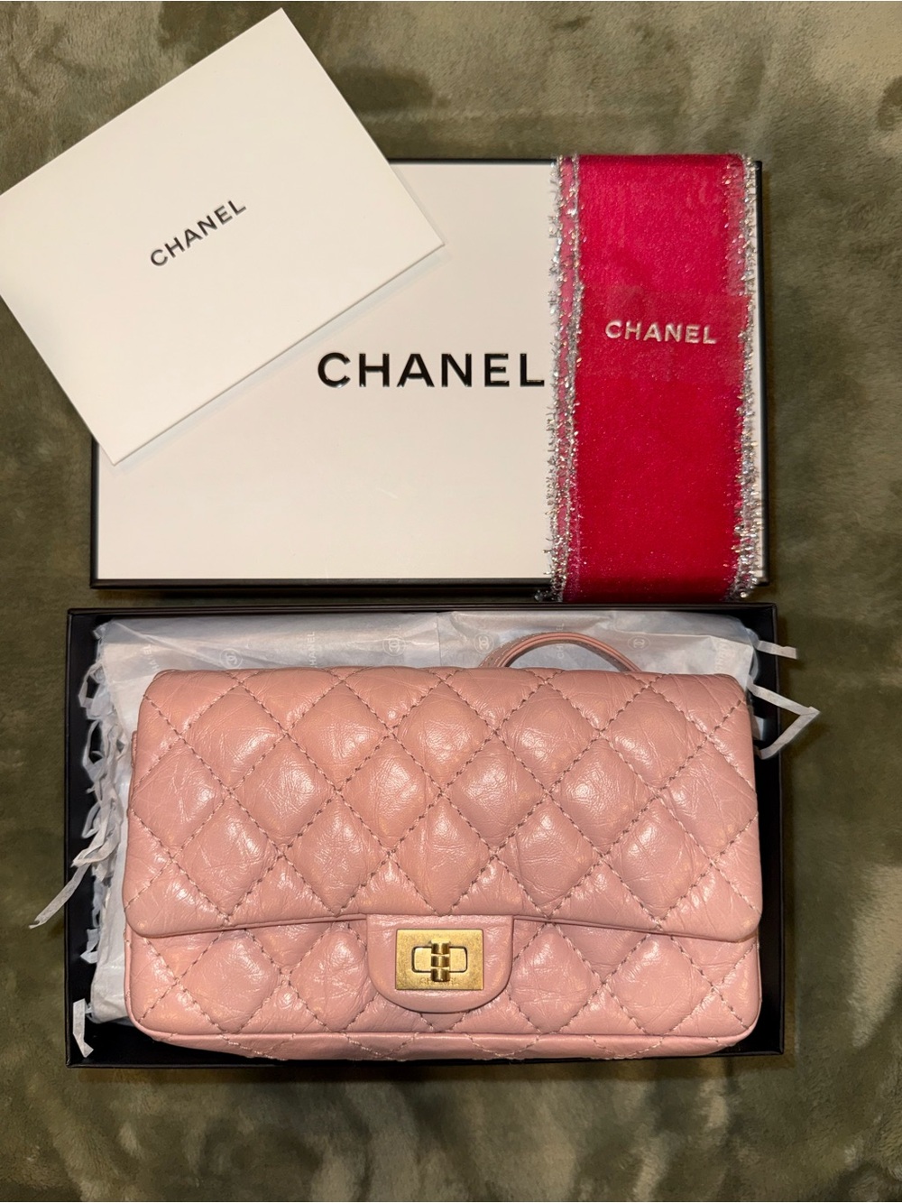 🔥 Rare CHANEL 2.55 Reissue Pink Belt Bag Aged Calfskin 27-Series